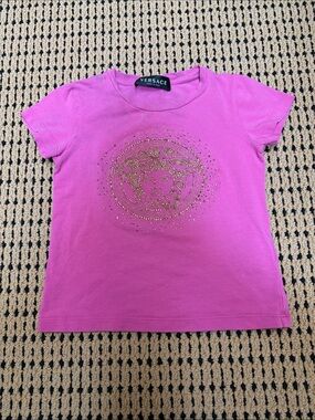 Versace Girls' 6 Fuchsia Crystal Medusa Short Sleeve Tee